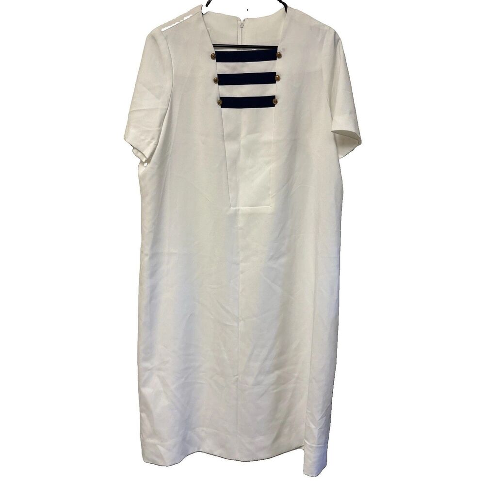 Heury Lee white navy Dress Royal Nautical Short Sleeve Zip Retro Buttons